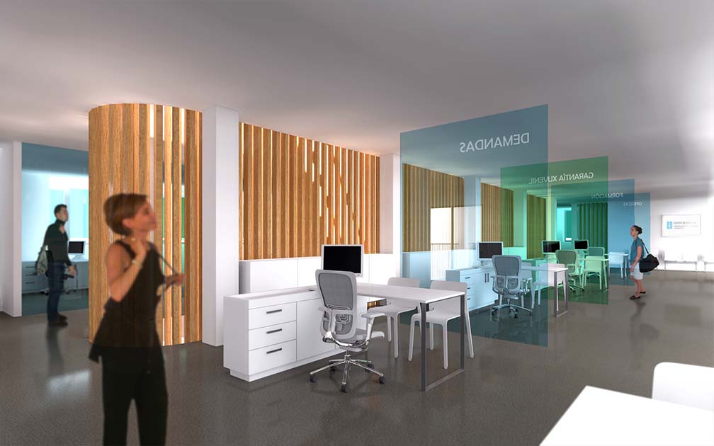 Diseño interior de la nueva Oficina Central de Empleo de Lugo